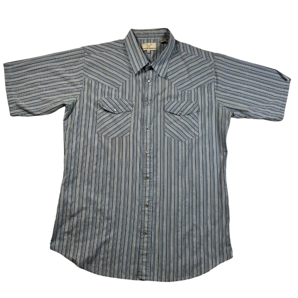 Eagle Crest Shirt Men's S/S Striped Pearl Snap Up Cotton Blend Blue Gray XLT